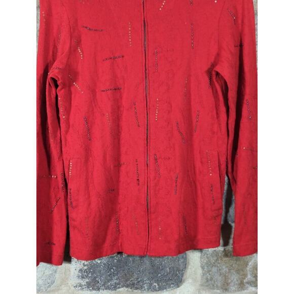 Spa By Chico's Sweatshirt Woman's Small Red Beaded Stripes Full Zip Athletic - Picture 4 of 12